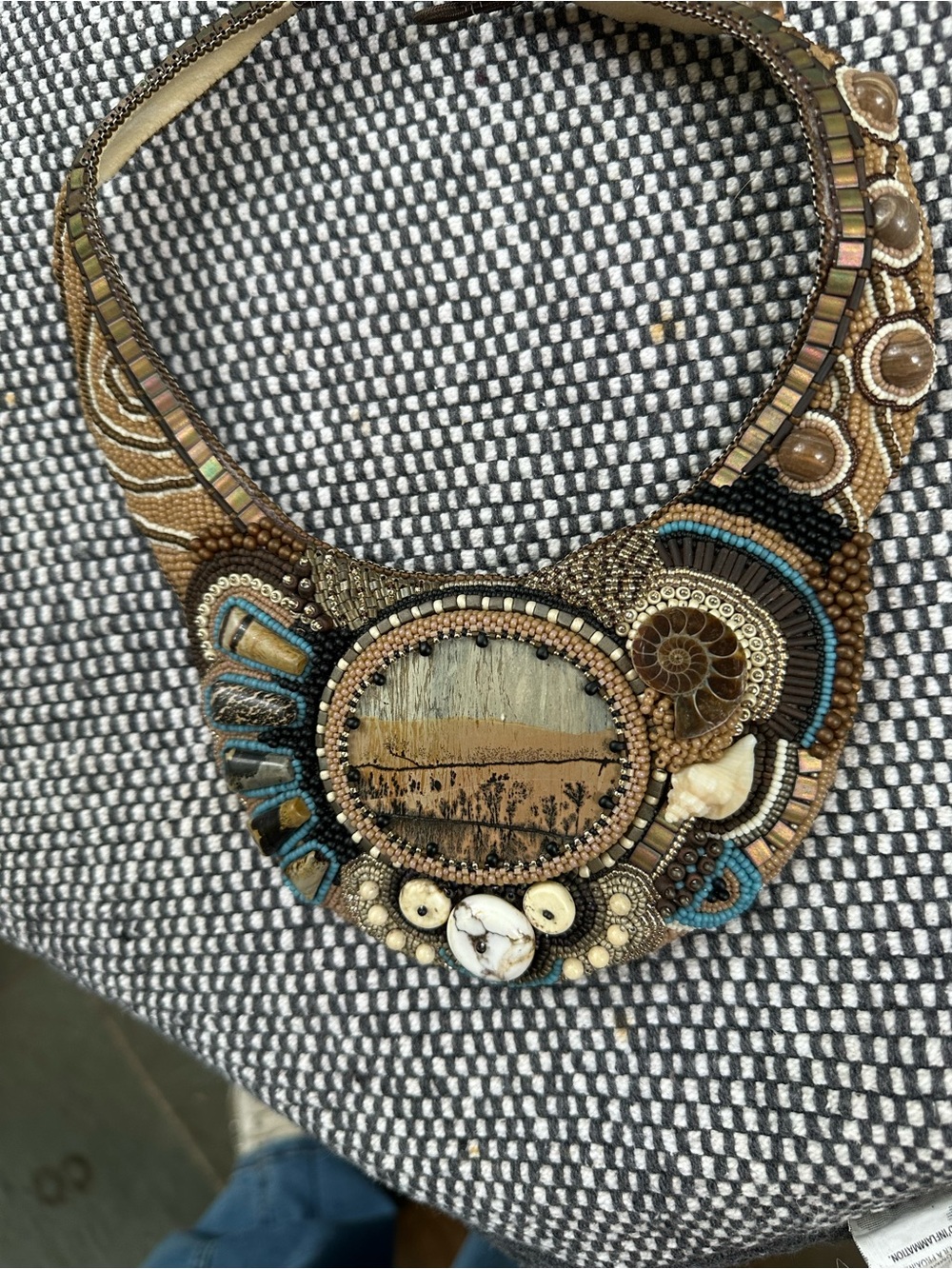 Brown and Teal Beaded Statement Necklace